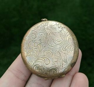 Vintage Large Round Brass Bronze Tone Locket Or Trinket Box Pendant