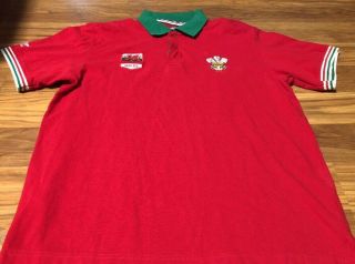 Wales Rugby Union Cotton Traders Red Polo Shirt Men’s Large Ich Dien
