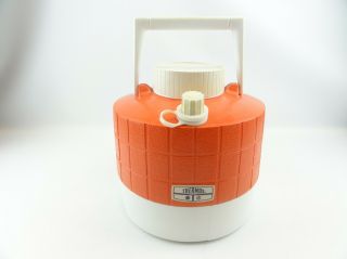 Thermos Water Jug Pitcher Cooler Retro Vtg 1970s Orange White Handle 1 Gallon