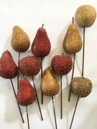 10 Vintage Christmas Beaded Sugar Frosted Artificial Fake Fruit Centerpiece Pick