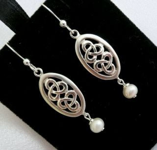 Vintage Kit Heath Celtic Scottish Sterling Silver & Cultured Pearl Earrings