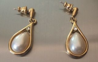 Vintage,  Trifari,  Faux Pearl & Diamanté,  Gold Plated,  Drop Earring