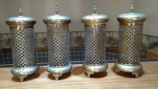 Set Of 4 Antique Vintage Brass Middle Eastern Candle Lantern Candleholders