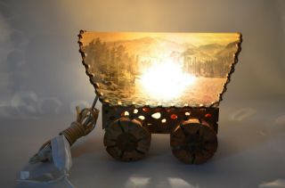 Vintage Covered Chuck Wagon Table Mantle Tv Lamp Light