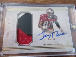2015 Topps Definitive On Card Auto/3 Color Jersey Card Jerry Rice 5/10