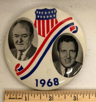 Hubert Humhrey & Muskie Jugate Vintage (1968) 3 " Political Campaign Pin