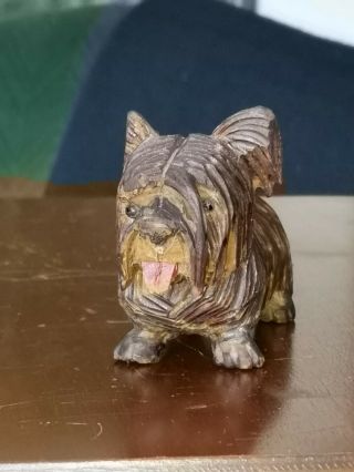 Vintage Folk Art Hand Carved Dog Figure Terrier 1930 