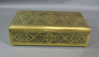 9 " Art Deco German Brass W/ Wood Tobacco Cigar Humidor Cigarette Holder Box Case
