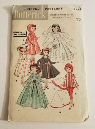 Butterick 8353 - Vintage Doll Clothes Pattern For 10.  5 " Doll