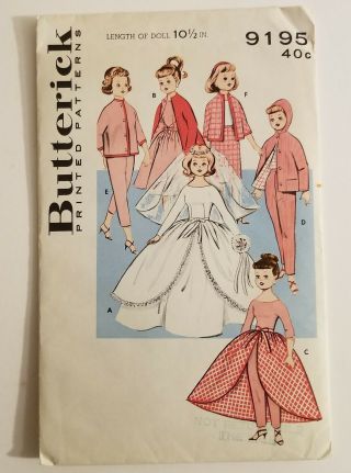 Butterick 9195 - Vintage Doll Clothes Pattern For 10.  5 " Doll