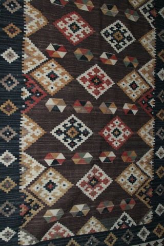 Vtg Hand Woven Wool Navajo Southwester Rug Great Colors Blues Kilim Tribal