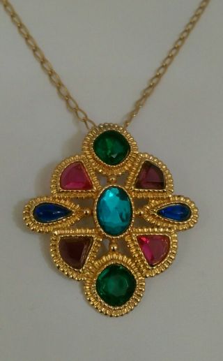 Vintage Modern Multicolor Maltese Cross - Pin Brooch Pendant Necklace