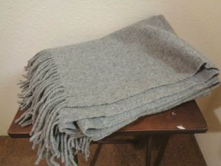 Vintage Ralph Lauren Made In France Gray Wool Fringed Throw Blanket 54x72
