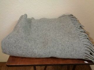 VINTAGE RALPH LAUREN MADE IN FRANCE GRAY WOOL FRINGED THROW BLANKET 54X72 3
