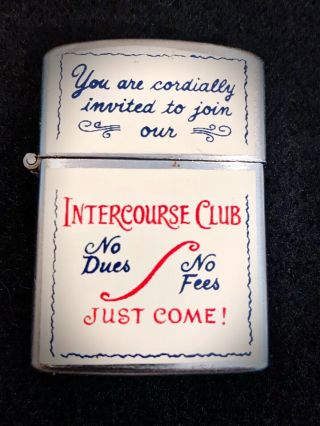 Rare Vintage Novelty 1960’s Intercourse Club Wind Proof Lighter - Made In Japan