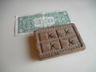 Antique Hand Carved Butter Stamp With 4 Stars And A Chip Carved Border.  Aafa