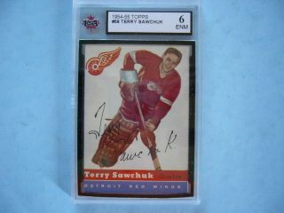 1954/55 Topps Nhl Hockey Card 58 Terry Sawchuk Ksa 6 Ex/nm Sharp 54/55 Topps