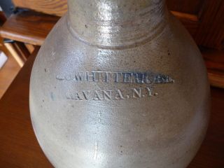 Incredible A O WHITTEMORE Stoneware Fluid Jug - C1870 - Salt Glaze,  Havana,  NY 2