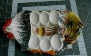 Vintage Italy Hand Painted Chicken Deviled Egg Appetizer Platter Dish Ceramic