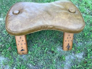 Vtg Camel Saddle Wood Wooden Cushion Stool Bench