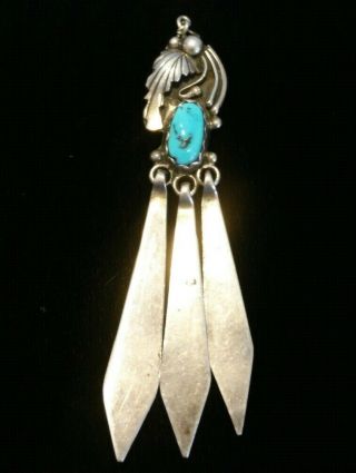 Large Vintage Navajo Sterling Silver Turquoise Dangle Drop Pendant