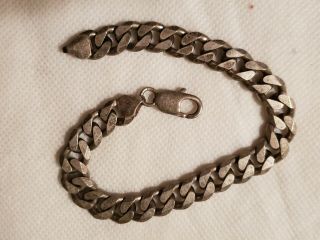 Vintage Heavy Sterling Silver Curb Link Bracelet 8 - 1/4 " Long,  3/8 " Wide