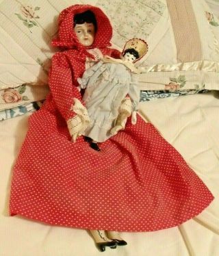 Antique Vintage 19 " China Head Doll 5,  8 " China Head Doll