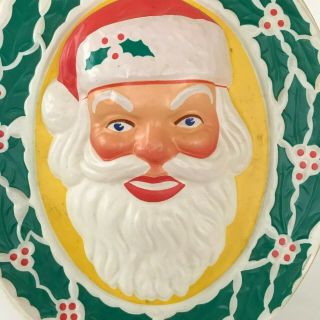 Vintage Light Up Santa Claus Head Hard Plastic Face 13 x 10.  75 