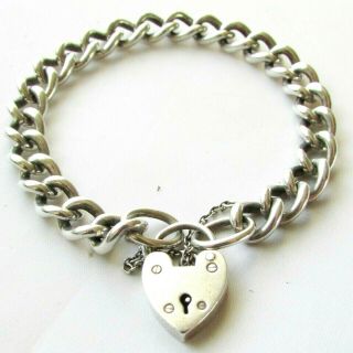 Vintage Sterling Silver Chunky Charm Bracelet With A Padlock Clasp 31 Grams