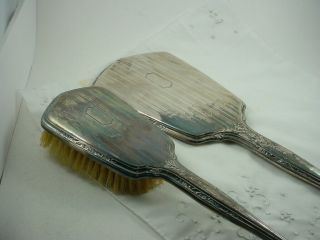 Antique Signed Rw&s Sterling Silver Hand Mirror And Brush Set No Monogram