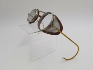 Vintage Cesco Safety Steampunk Motorcycle Glasses W/ Leather Side Shields