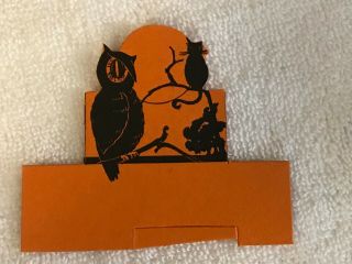 1920s Whitney Placecard Owl On Branch Black Cat Vintage Halloween 3 "