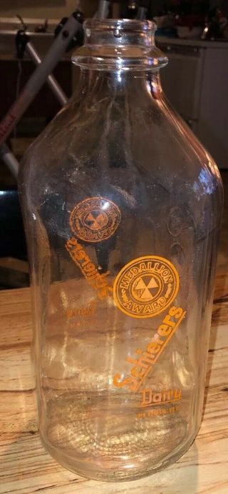 Vintage Schierer’s Dairy Glass Milk Bottle Half Gallon Guc,  Peoria,  Illinois