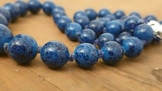 Vintage Murano Cobalt Blue Gold Dust Bead Necklace,  Sterling Clasp,  Hand Knotted