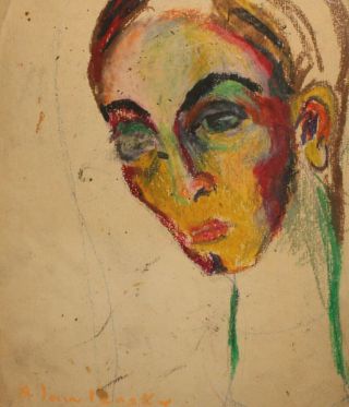 Antique Russian Expressionist Pastel Painting Portrait Signed A.  Jawlensky