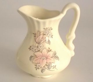 Vintage California Made Vb Athena Pitcher Ivory Color With Soft Pink Flowers
