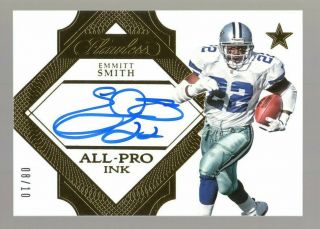 Emmitt Smith 2017 Panini Flawless Gold All - Pro Ink On Card Auto 06/10 Cowboys