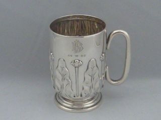 English Art Nouveau Sterling Silver Christening Mug - E S Barnsley 1909 - 107g
