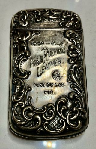 Antique Advertising Match Safe/vesta “fred Rueping Leather Co.  – Fond Du Lac,  Wi