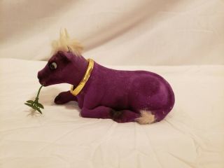 Vintage Flocked Purple Bull Cow Bobble Head,  7 Inches Long,  Grass Chewing 2
