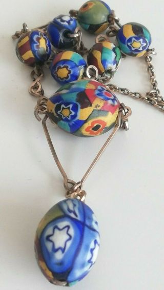 Matt Millefiori Old Vintage Art Deco Necklace Murano Glass Beads Italy
