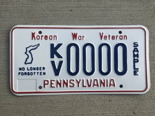 Pennsylvania Pa “korean War Veteran” License Plate Sample Tag Kv0000