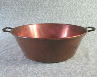 Stamped Vintage French 15 " Copper Jam Pan 1.  2 Kg Cook Pot Bowl Iron Handles 9l