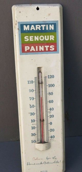 Vintage Martin Senour Paints Tin Thermometer
