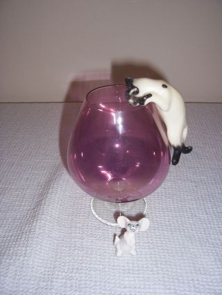 Vintage Retro Cat And Mouse In Brandy Glass Kitsch 60s 70s 99p