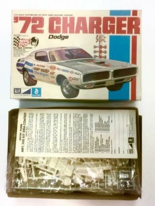 Rare Vintage Mpc 1972 Dodge Charger Plastic Model Kit 1:25 Scale 1 - 7207