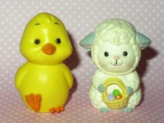Vintage Easter Hard Plastic Miniature Chick & Lamb Basket W/eggs Russ Berrie