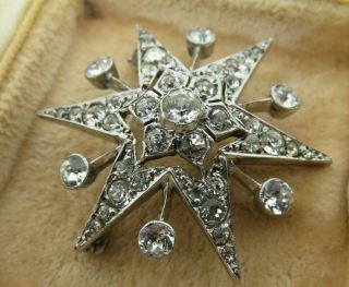 Antique Art Deco Silver Star Burst Brooch Paste Set Early 