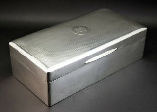 C1925 Stylish & Large Antique Art Deco Solid Sterling Silver Cigarette Cigar Box