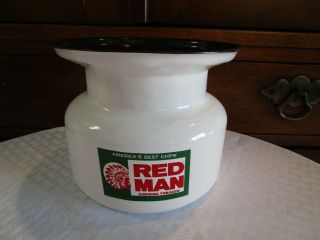 Vintage Red Man Chewing Tobacco Spittoon Enamel